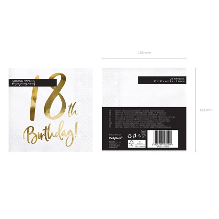 Салфетка 18th Birthday белая 33см20шт/PD