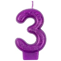 Свеча -цифра "3" Блестящая 7,6см/V