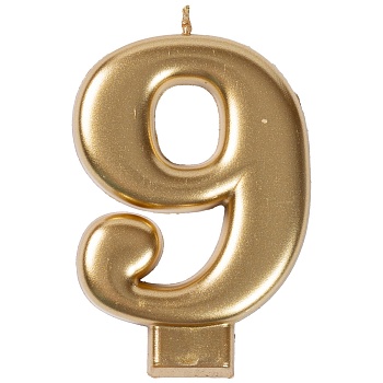 Свеча -цифра "9" Золотая 8см/V