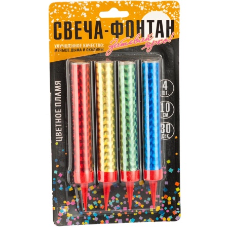 Свеча-Фонтан ЦветноеПламя 10см30с4шт б-р