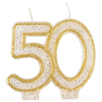 Свеча -цифра "50" Золотая блеск 7см/G