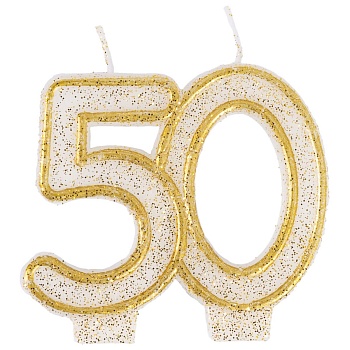 Свеча -цифра "50" Золотая блеск 7см/G