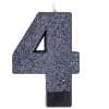 Свеча -цифра "4" Черная глиттер 8см/A