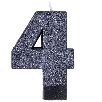 Свеча -цифра "4" Черная глиттер 8см/A