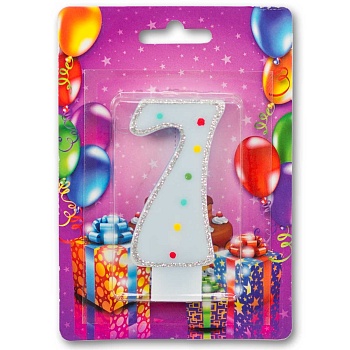Свеча -цифра "7" Голубая блеск 8см
