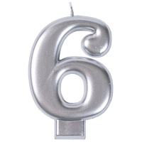 Свеча -цифра "6" Серебряная 8см/V