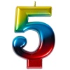 Свеча -цифра "5" Радуга металлик 8см/V