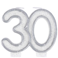 Свеча -цифра "30" Серебряная блеск 7см/G
