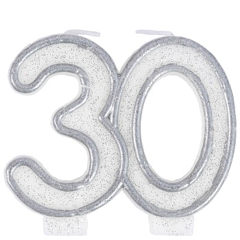Свеча -цифра "30" Серебряная блеск 7см/G
