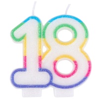 Свеча -цифра "18" Радужная блеск 7см/G