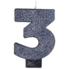 Свеча -цифра "3" Черная глиттер 8см/A
