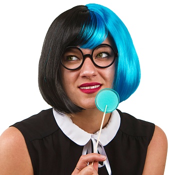 Парик карн Каре 2цв черно-голубой 30см/G