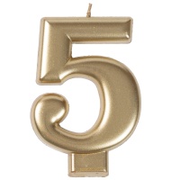 Свеча -цифра "5" Золотая 8см/V