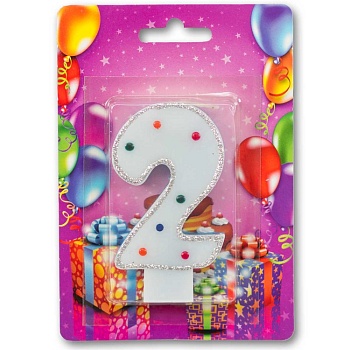 Свеча -цифра "2" Голубая блеск 8см