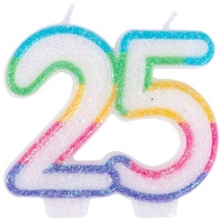 Свеча -цифра "25" Радужная блеск 7см/G