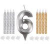 Свеча -цифра "6" Грань серебр +свечи 8шт