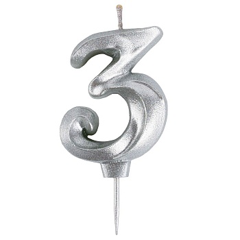 Свеча -цифра "3" витая серебро 5см