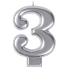Свеча -цифра "3" Серебряная 8см/V