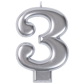 Свеча -цифра "3" Серебряная 8см/V