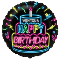 Ф 18" WISH YOU A HAPPY BIRTHDAY Неон/FM