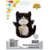 К ФИГУРА Кот черный с букетом ромашек