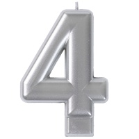 Свеча -цифра "4" Серебряная 8см/V