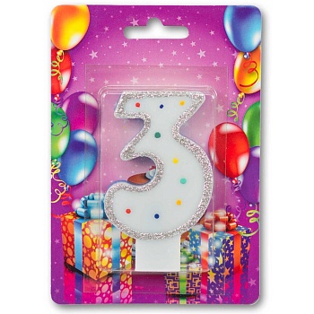 Свеча -цифра "3" Голубая блеск 8см