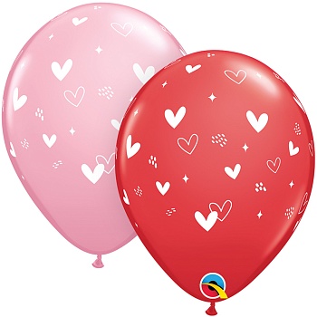 Шелк 11" Сердца Red Pink/Q