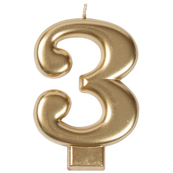 Свеча -цифра "3" Золотая 8см/V