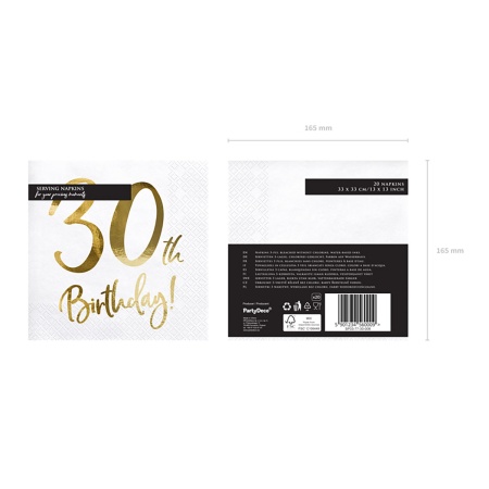 Салфетка 30th Birthday белая 33см20шт/PD