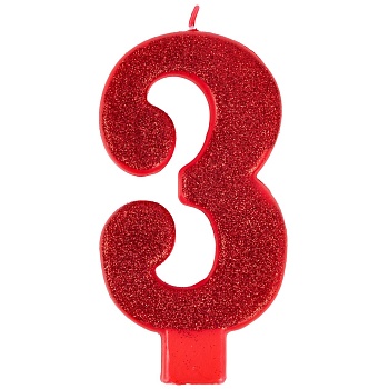Свеча -цифра "3" Гигант глиттер 13см/A
